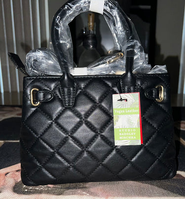 Badgley Mischka BM4161 Black Quilted Vegan Leather Structured Tote