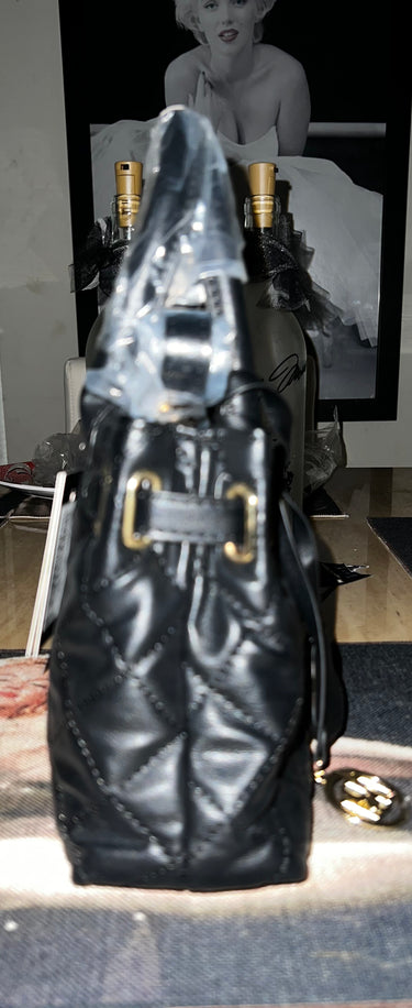 Badgley Mischka BM4161 Black Quilted Vegan Leather Structured Tote