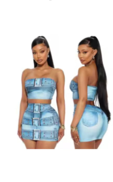 It's a Vibe! Denim Two Piece Set - Women's Coordinated Outfit