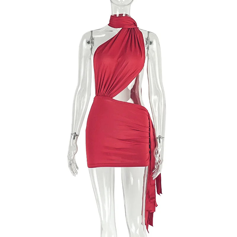 Classy but a lil Sassy Ruched Ribbon Backless Mini Dress