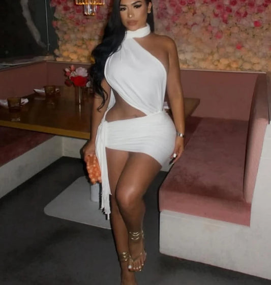 Classy but a lil Sassy Ruched Ribbon Backless Mini Dress