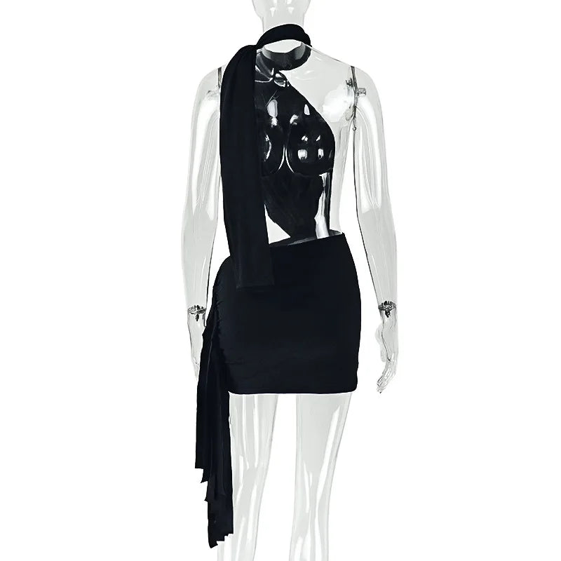 Classy but a lil Sassy Ruched Ribbon Backless Mini Dress