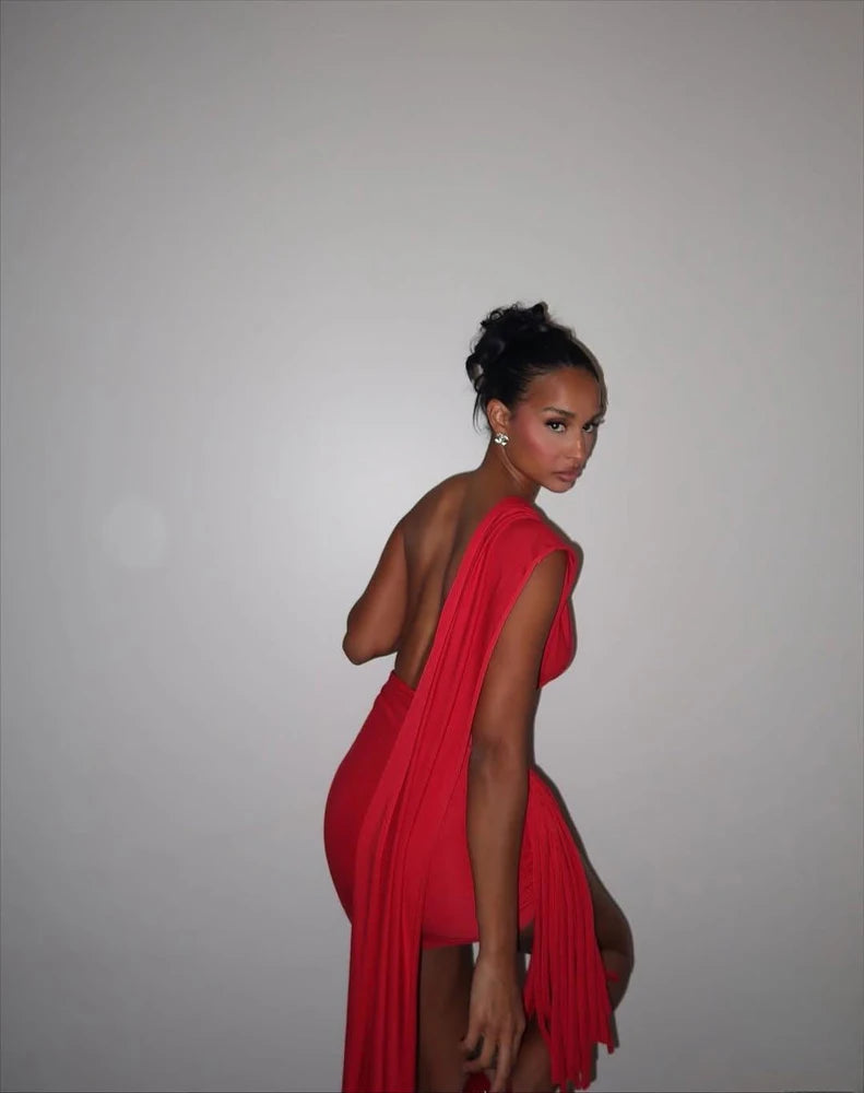 Classy but a lil Sassy Ruched Ribbon Backless Mini Dress