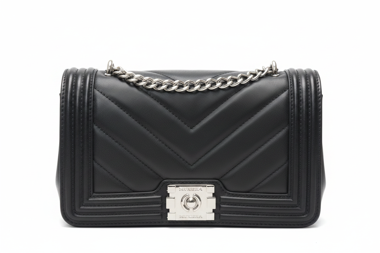 Black Quilted Leather Crossbody Silver Lining
