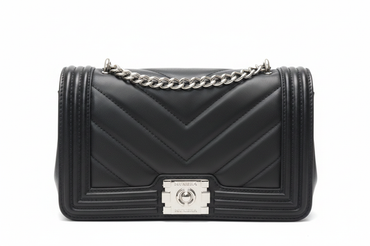 Black Quilted Leather Crossbody Silver Lining