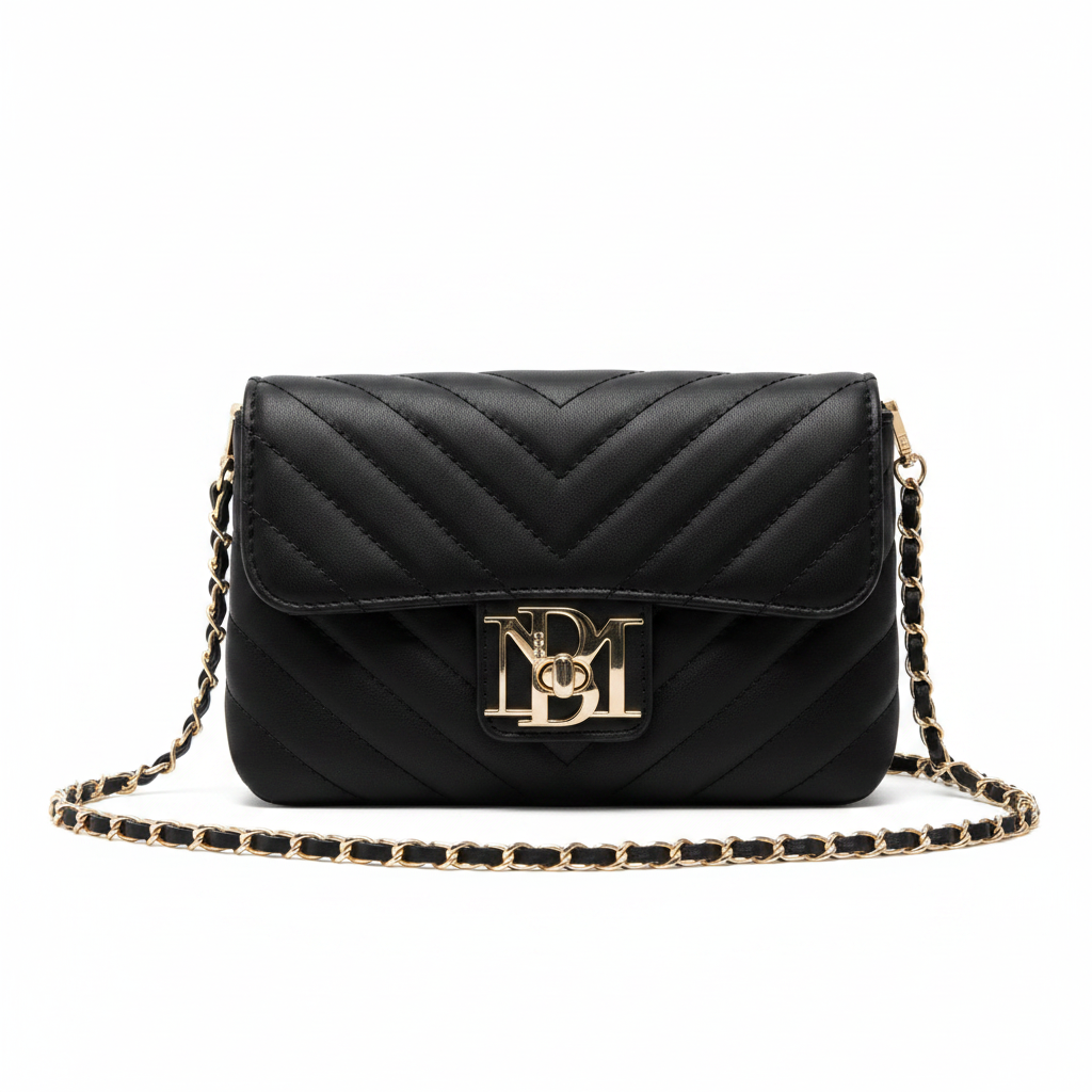 Badgley Mischka Quilted Chevron Crossbody Black/Gold - Studio Shot