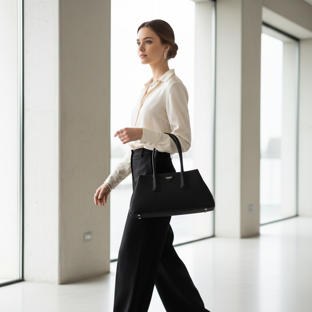 Valentino Orlandi Black Structured Tote - Lifestyle Shot