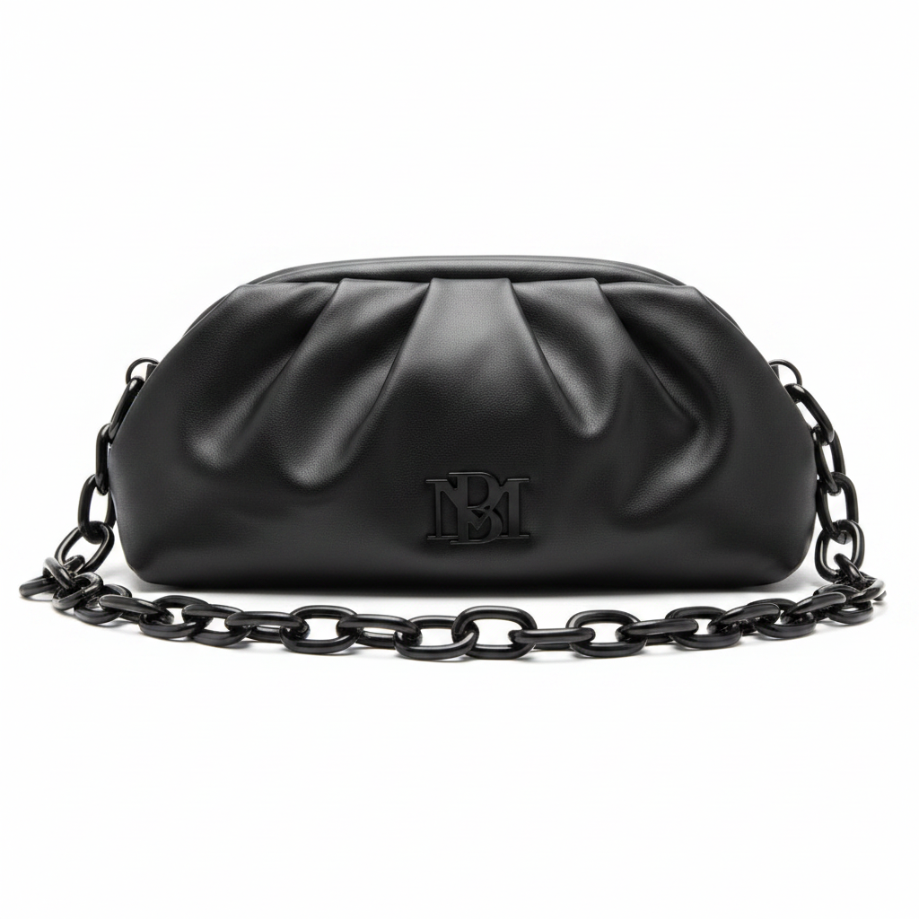 NBI Ruched Cloud Clutch Black - Studio Shot