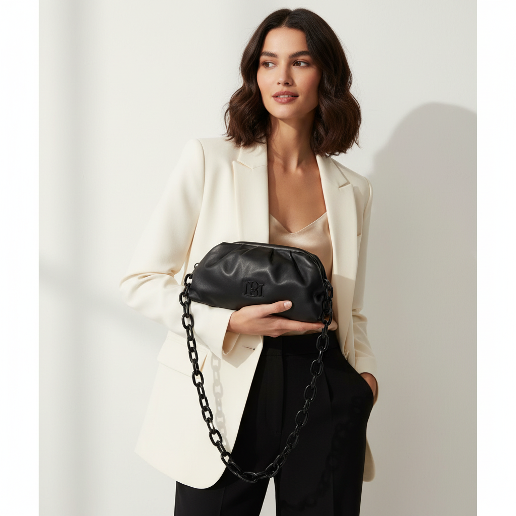 NBI Ruched Cloud Clutch Black - Lifestyle Shot