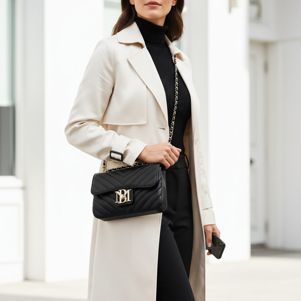 Badgley Mischka Quilted Chevron Crossbody Black/Gold - Lifestyle Shot