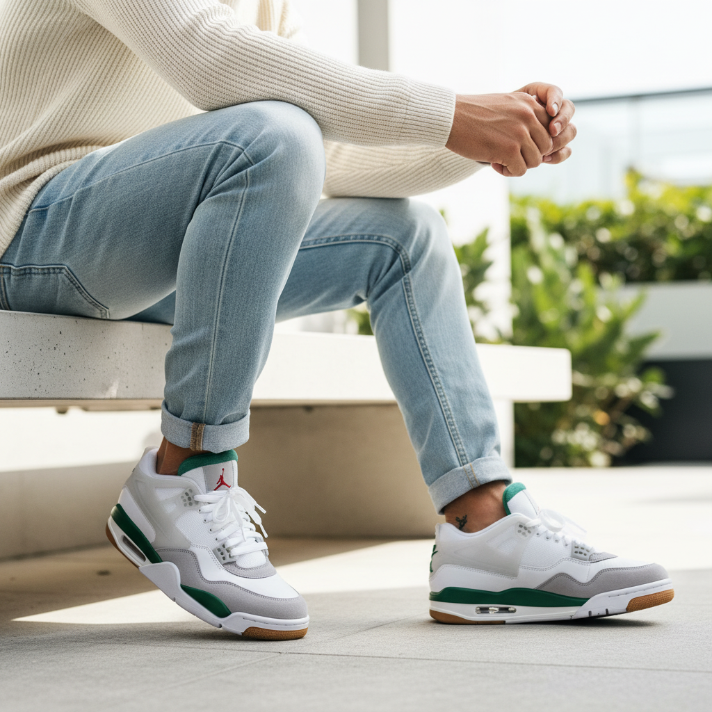 Jordan Air Max Men's Sneaker White/Green - Lifestyle Shot on Man