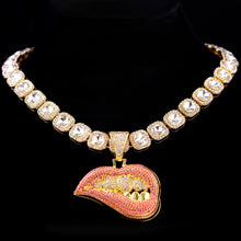 Charger l&#39;image dans la galerie, Iced Out Bling  Bite Lip Shape Pendant  Crystal Cuban CZ Stainless steel Chain Necklaces IAMQUEEN FASHION
