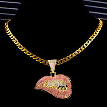 Load image into Gallery viewer, Iced Out Bling  Bite Lip Shape Pendant  Crystal Cuban CZ Stainless steel Chain Necklaces IAMQUEEN FASHION
