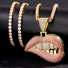 Charger l&#39;image dans la galerie, Iced Out Bling  Bite Lip Shape Pendant  Crystal Cuban CZ Stainless steel Chain Necklaces IAMQUEEN FASHION
