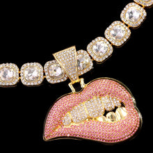 Load image into Gallery viewer, Iced Out Bling  Bite Lip Shape Pendant  Crystal Cuban CZ Stainless steel Chain Necklaces IAMQUEEN FASHION
