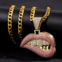 Load image into Gallery viewer, Iced Out Bling  Bite Lip Shape Pendant  Crystal Cuban CZ Stainless steel Chain Necklaces IAMQUEEN FASHION
