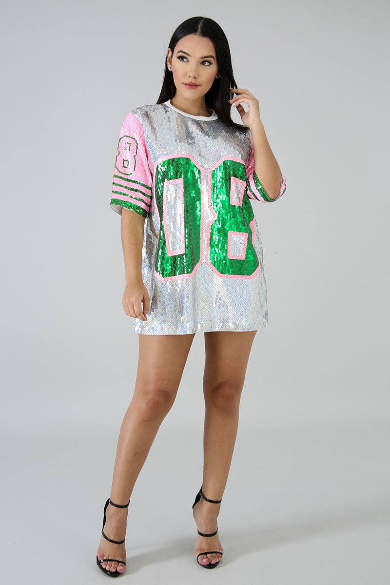 Front Row T-Shirt Sequin Jersey Dress IAMQUEEN FASHION