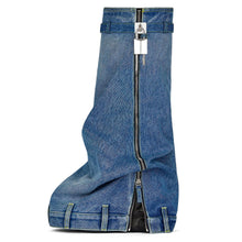 Load image into Gallery viewer, Steppin in Denim knee high zipper jeans Boots IAMQUEEN FASHION
