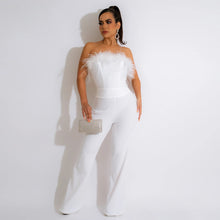 Load image into Gallery viewer, Birds that Flock 2gether Feather Strapless Jumpsuit IAMQUEEN FASHION
