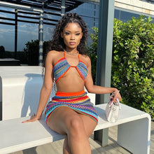 Load image into Gallery viewer, Stripe Me Down Colorful Knitted Halter Top 2 Piece Skirt Set IAMQUEEN FASHION
