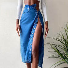 Load image into Gallery viewer, Snap!!! Button Split Denim Skirt IAMQUEEN FASHION
