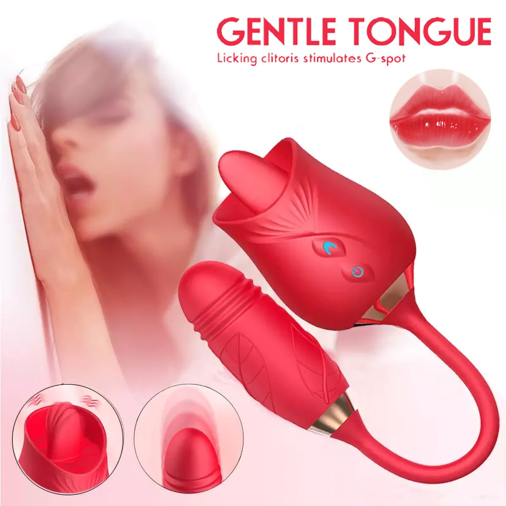 Rose Toy Dildo Vibrator for Women Clitoris Tongue Licking IAMQUEEN FASHION