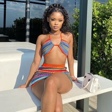 Charger l&#39;image dans la galerie, Stripe Me Down Colorful Knitted Halter Top 2 Piece Skirt Set IAMQUEEN FASHION
