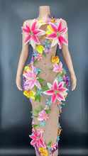 Load image into Gallery viewer, Island Girl!!! Sparkly Rhinestones Nude Mesh Transparent Flowers long Dress IAMQUEEN FASHION
