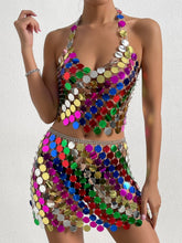 Load image into Gallery viewer, Taste the Rain Bow!! Metal Sequin Backless Mini Dress IAMQUEEN FASHION
