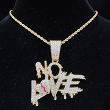 Load image into Gallery viewer, Cuban Chains NO LOVE Necklace Pendants for Men and Women Heart Broke Statement Necklaces Jewelry Iced Out Bling Chain IAMQUEEN FASHION

