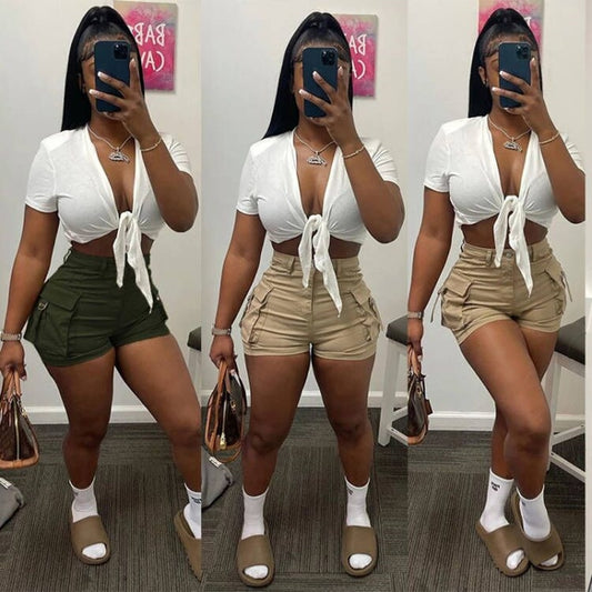 Lets Go.... Hight Waist Pockets Cargo Shorts IAMQUEEN FASHION