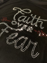 Load image into Gallery viewer, Faith Over Fear Rhinestone T-Shirt IAMQUEEN FASHION
