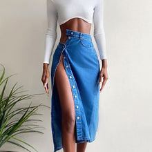 Charger l&#39;image dans la galerie, Snap!!! Button Split Denim Skirt IAMQUEEN FASHION
