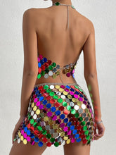 Load image into Gallery viewer, Taste the Rain Bow!! Metal Sequin Backless Mini Dress IAMQUEEN FASHION
